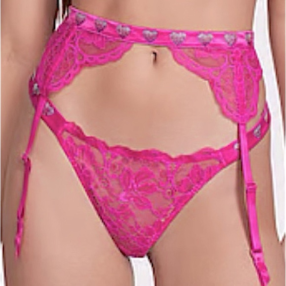 VS Very Sexy rhinestone lace garter belt & thong panty Small
